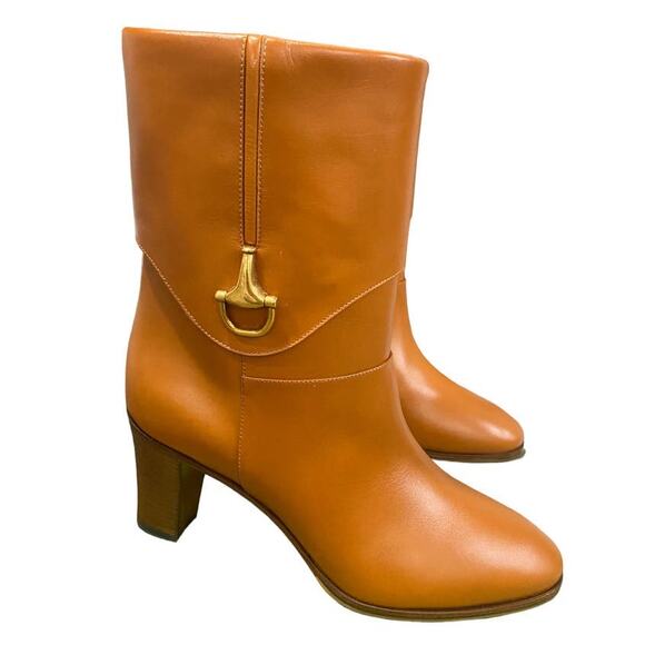 Gucci Elizabeth Half Horsebit Cognac Classic Heeled Ankle Boot 38.5 - Picture 2 of 7
